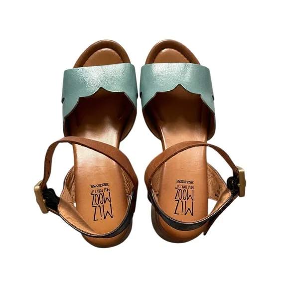 Miz Mooz Feena Multicolored Blue, Navy and Brown Leather Scallop Sandals 7.5 - Picture 2 of 6